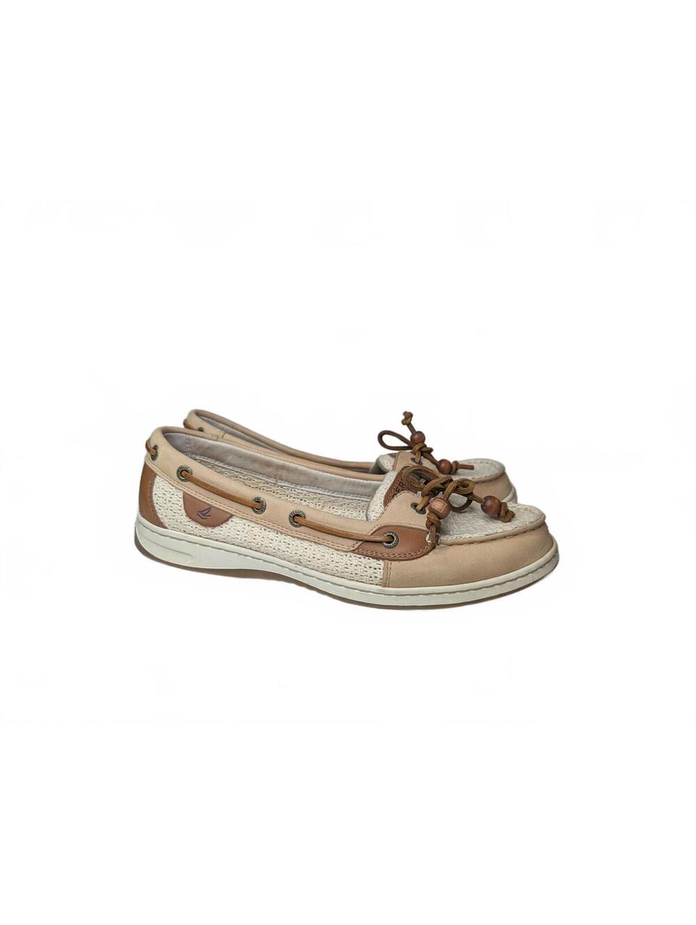 Sperry Y2K Women's Angelfish Boat Shoes Cream/Tan Leather Fabric Upper Size 9.5M